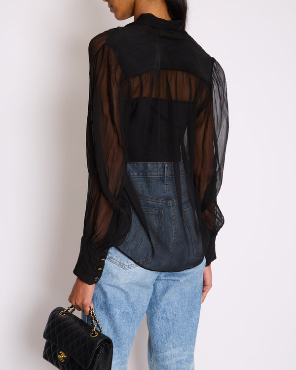 Gucci Black Transparent Silk Chiffon Blouse with Bow Detail  IT 38 (UK 6)