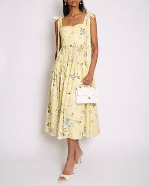Erdem SS25 Yellow, White & Green Floral Midi Dress with Bustier Top & Tie Up Bow Strap Details Size UK 6 (FR 34)