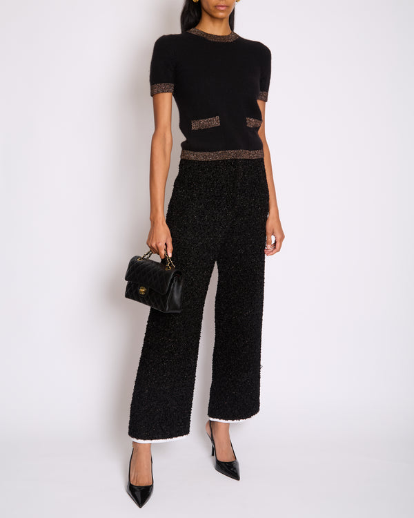 Chanel Black, Gold Metallic Tweed Wide Leg Trousers Size FR 38 UK 10