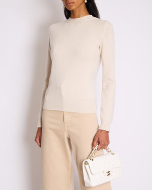 Chanel Beige Cashmere Cardigan with Gold and White Keyhole CC Buttons Size FR 36 (UK 8)