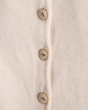 Chanel Beige Cashmere Cardigan with Gold and White Keyhole CC Buttons Size FR 36 (UK 8)