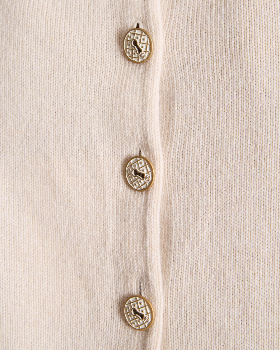 Chanel Beige Cashmere Cardigan with Gold and White Keyhole CC Buttons Size FR 36 (UK 8)