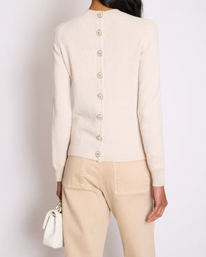 Chanel Beige Cashmere Cardigan with Gold and White Keyhole CC Buttons Size FR 36 (UK 8)