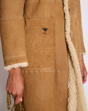 Christian Dior Beige and Cream Shearling Reversible Coat with CD Logo Detail Size FR 38 (UK 10)