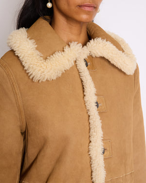 Christian Dior Beige and Cream Shearling Reversible Coat with CD Logo Detail Size FR 38 (UK 10)