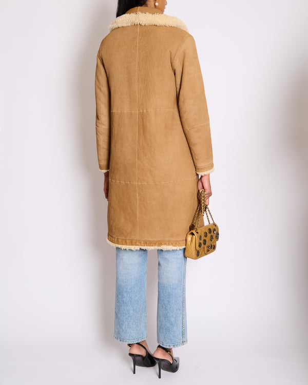 Christian Dior Beige and Cream Shearling Reversible Coat with CD Logo Detail Size FR 38 (UK 10)