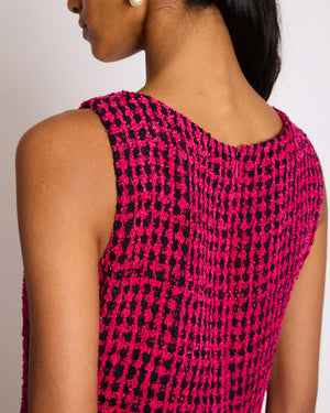 Chanel Fall 2016 Pink and Black Tweed Sleeveless Midi Dress with CC Logo Tweed Buttons Size FR 38 (UK 10)
