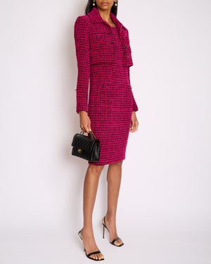 Chanel Fall 2016 Pink and Black Tweed Cropped Jacket with CC Logo Tweed Buttons Size FR 38 (UK 10)