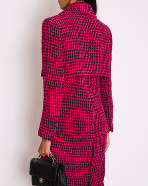 Chanel Fall 2016 Pink and Black Tweed Cropped Jacket with CC Logo Tweed Buttons Size FR 38 (UK 10)