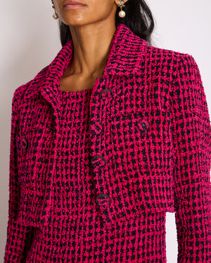 Chanel Fall 2016 Pink and Black Tweed Cropped Jacket with CC Logo Tweed Buttons Size FR 38 (UK 10)