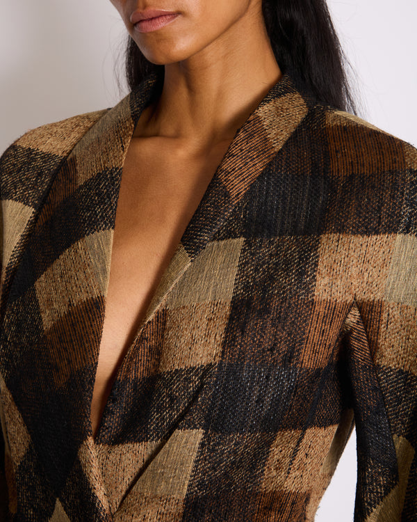 Christian Dior Brown Linen and Silk Geometric Printed Blazer Jacket Size FR 42 (UK 14)