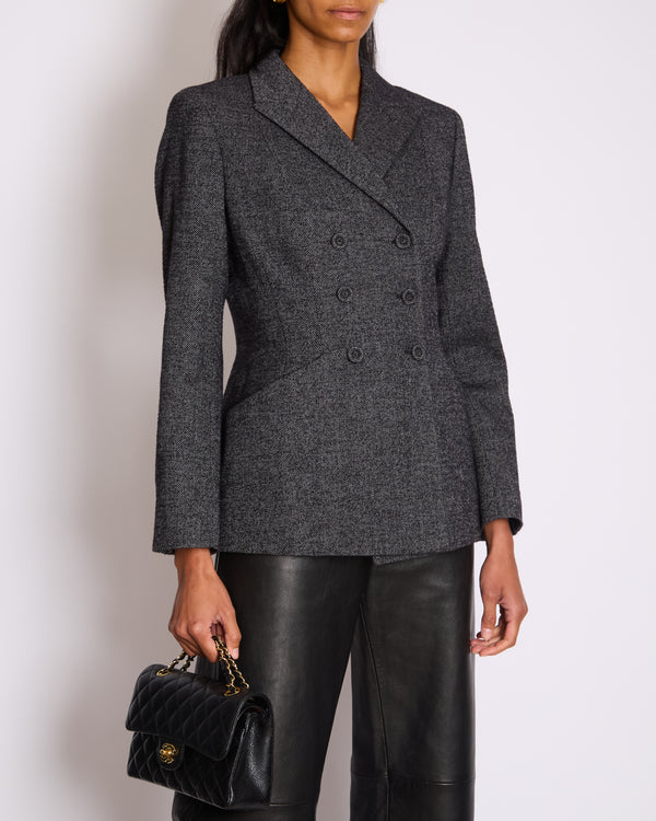 Christian Dior Grey Wool Double Breasted Jacket with Pockets Size FR 44 (UK 16)