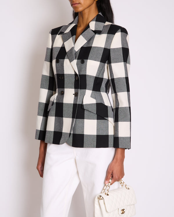 Christian Dior Black and White Checkered Double-Breasted Wool Jacket Size FR 42 (UK 14)