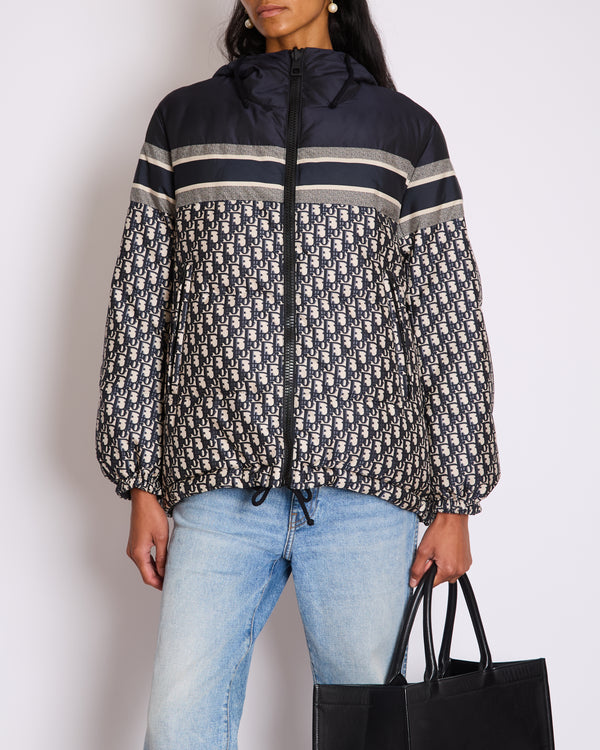 Christian Dior Blue and Ecru Oblique Quilted Technical Taffeta Down Reversible Jacket Size S (UK8) RRP £5000