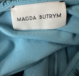 Magda Butrym Light Blue Floral Appliqué Ruched Maxi Dress with Cutouts Size S (UK 8)