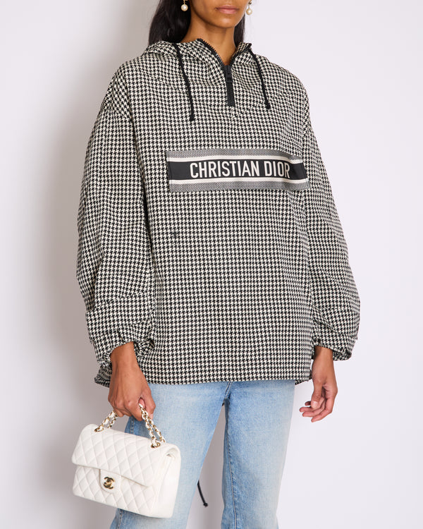Christian Dior Hooded Anorak in Black & White Houndstooth Technical Taffeta Size S (UK 8)