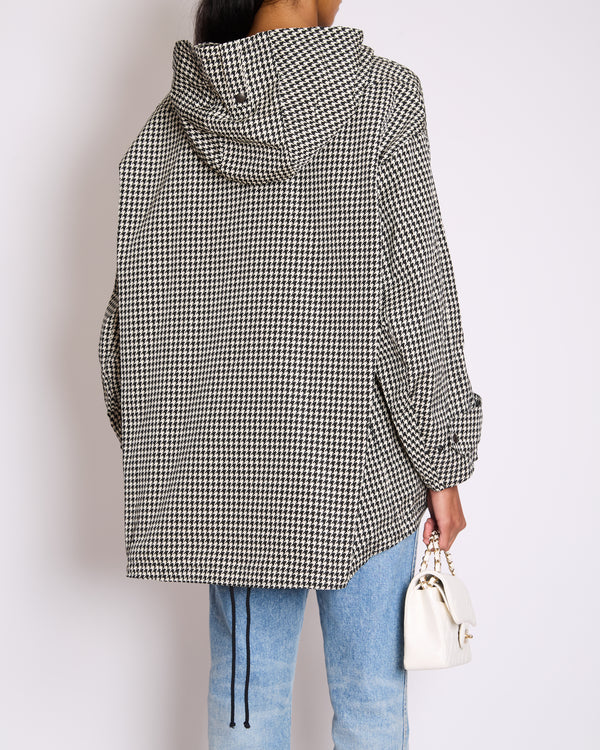 Christian Dior Hooded Anorak in Black & White Houndstooth Technical Taffeta Size S (UK 8)