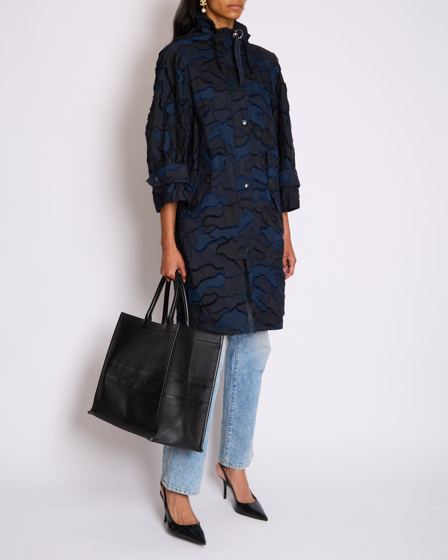 Christian Dior Navy & Black Camouflage Jacquard Long Sleeve Parka with Foldable Hood Size FR 34 (UK 6)