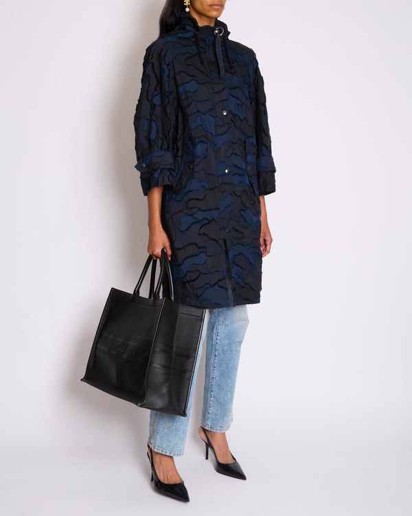 Christian Dior Navy & Black Camouflage Jacquard Long Sleeve Parka with Foldable Hood Size FR 34 (UK 6)