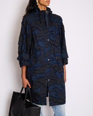 Christian Dior Navy & Black Camouflage Jacquard Long Sleeve Parka with Foldable Hood Size FR 34 (UK 6)