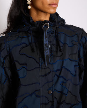 Christian Dior Navy & Black Camouflage Jacquard Long Sleeve Parka with Foldable Hood Size FR 34 (UK 6)