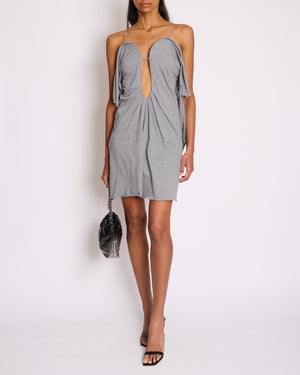Victoria Beckham Grey Cotton Mini Jersey Dress with Sweetheart Neckline Size FR 34 (UK 6)