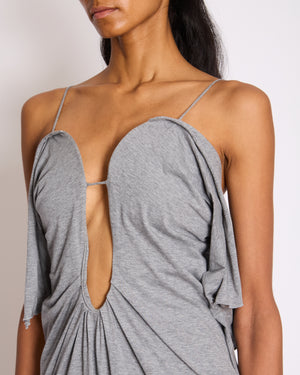 Victoria Beckham Grey Cotton Mini Jersey Dress with Sweetheart Neckline Size FR 34 (UK 6)