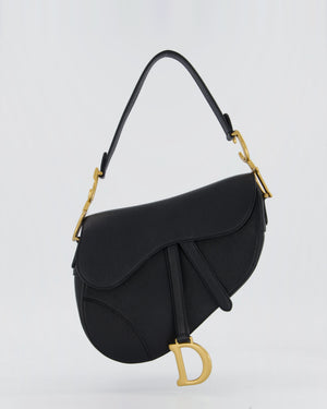 Christian Dior Black Medium Saddle Bag in Grain Calfskin Leather with Antique Gold Hardware