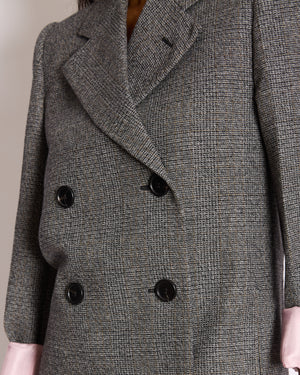 Prada Grey Prince of Wales Check &amp; Pink Satin Double Breasted Blazer with Triangle Logo Detail IT 36 (UK 4)