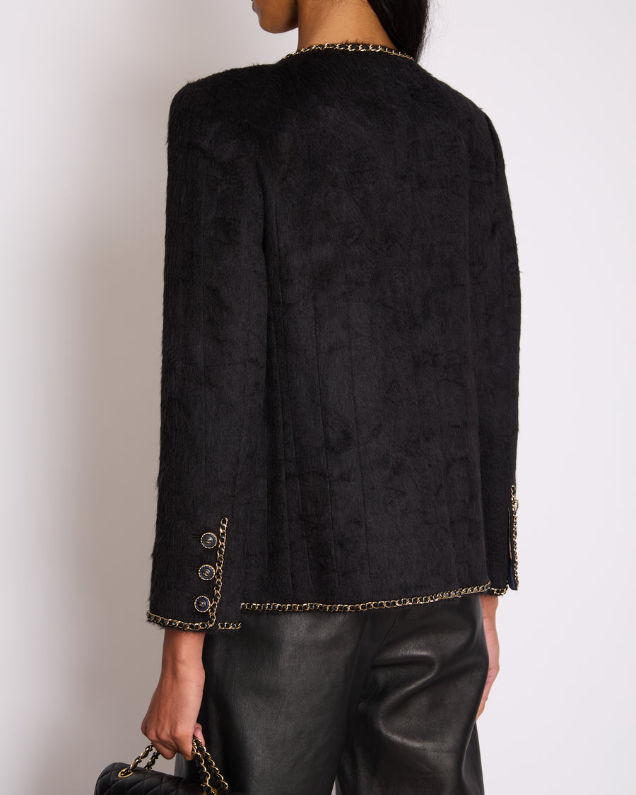 *HOT* Chanel 19A Black Llama & Wool Jacket with Gold Chain Trim and CC Buttons Size FR 36 (UK 8) £5,600