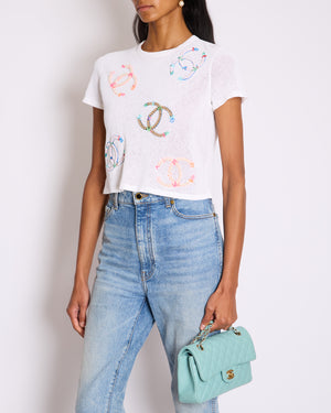 Chanel SS/19 White Mesh CC Embroidered T-Shirt Size FR 38 (UK 10)