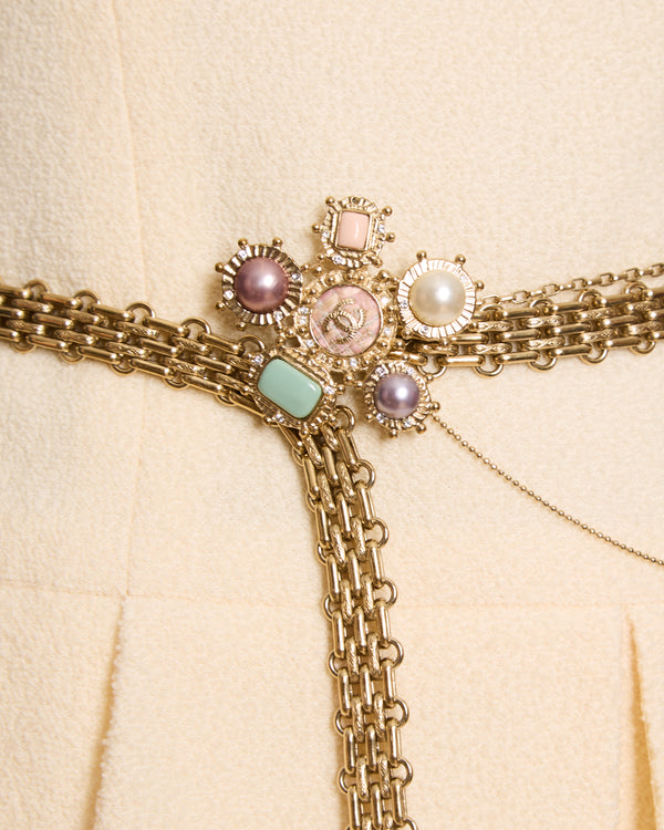 Chanel 2008 Champagne Gold Reissue Chain Belt with Pearl & Enamel CC Hardware