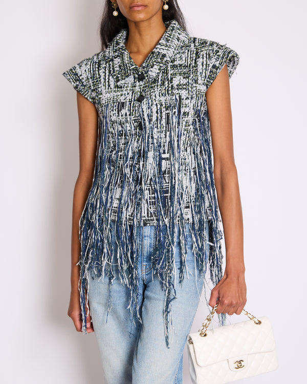 Chanel 18/P Navy Tweed Vest with Fringe Detail Size FR 36 (UK 8)