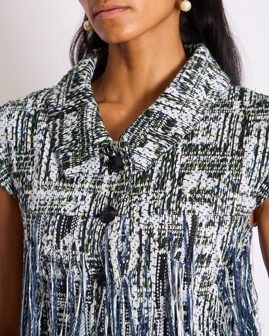 Chanel 18/P Navy Tweed Vest with Fringe Detail Size FR 36 (UK 8)