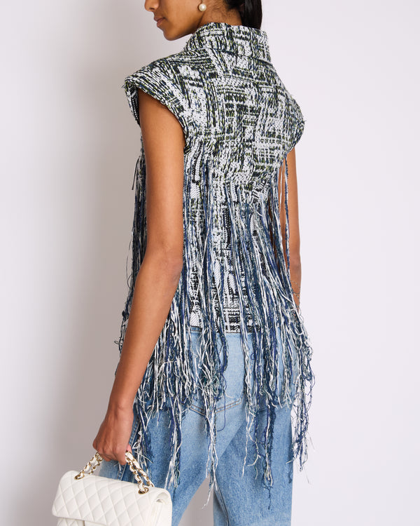 Chanel 18/P Navy Tweed Vest with Fringe Detail Size FR 36 (UK 8)
