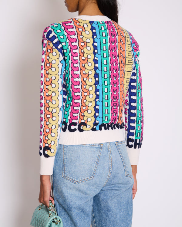 Chanel 21K Multicolour Graphic Logo Cashmere Jumper with Strass Emblem Detail Size FR 34 (UK 6)