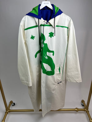 MSGM Menswear White, Purple and Green Longline Maxi Coat with Graffiti Detail Size IT 50 (UK 40)