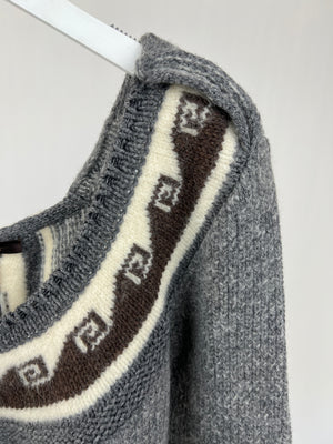 Roberto Cavalli Grey Scoop Neck Knit Jumper with Back Panel Detail IT 42 (UK 10)