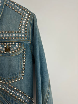 Saint Laurent Blue Denim Jacket with Studs & Crystals Details Size S (UK 8)