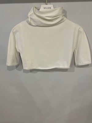 Alaia White Cropped Short-Sleeved Turtleneck Top Size FR 38 (UK 10)