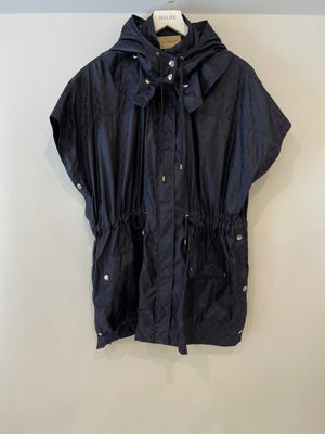 Gucci Navy GG Logo Hooded Rain Coat Size IT 38 (UK 6)