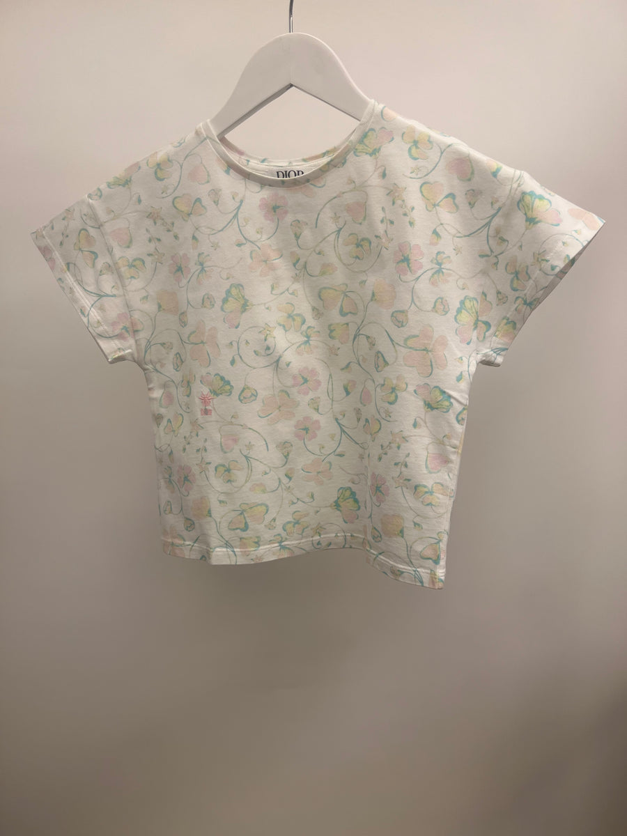 Christian Dior Kids White and Multicolour Floral Printed T-Shirt Size 10 years