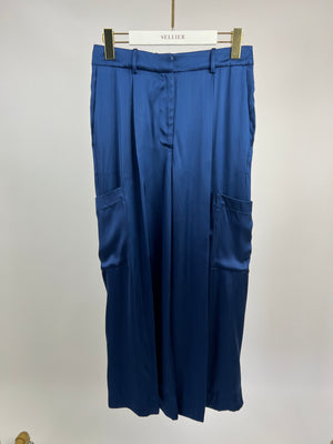 LouLou Studio Blue Satin Cropped Pocketed Trousers FR 34 (UK 6)