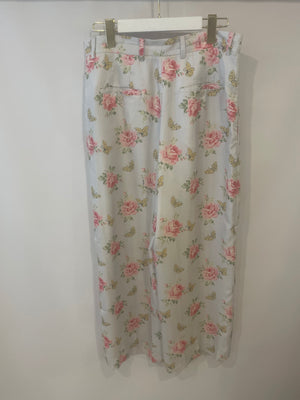 Prada Baby Blue Silk Floral High-Rise Pants Size IT 44 (UK 12) RRP £1,195