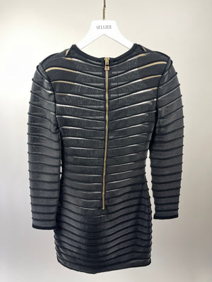 Balmain Black Long-Sleeve Mesh Dress with See-Through Detail FR 38 (UK 10)