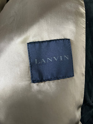 Lanvin Navy Menswear Navy Suede Bomber Jacket with Satin Arm Detail Size IT 48 (UK 36)