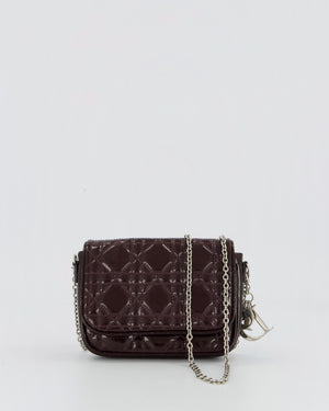 Christian Dior Dark Purple Lady Dior Wallet On Chain Bag in Patent Leather With Silver Hardware