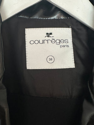 Courrèges Black Patent Logo Coat with Lapel Detail Size FR 38 (UK 10)