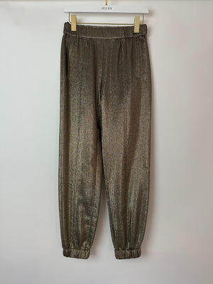 Saint Laurent Gold Metallic Cuffed Trousers with Pocket Detail Size FR 34 (UK 6)