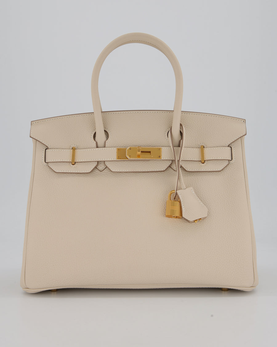 *RARE* Hermès Birkin 30 Retourne Bag in Craie Togo Leather with Gold Hardware